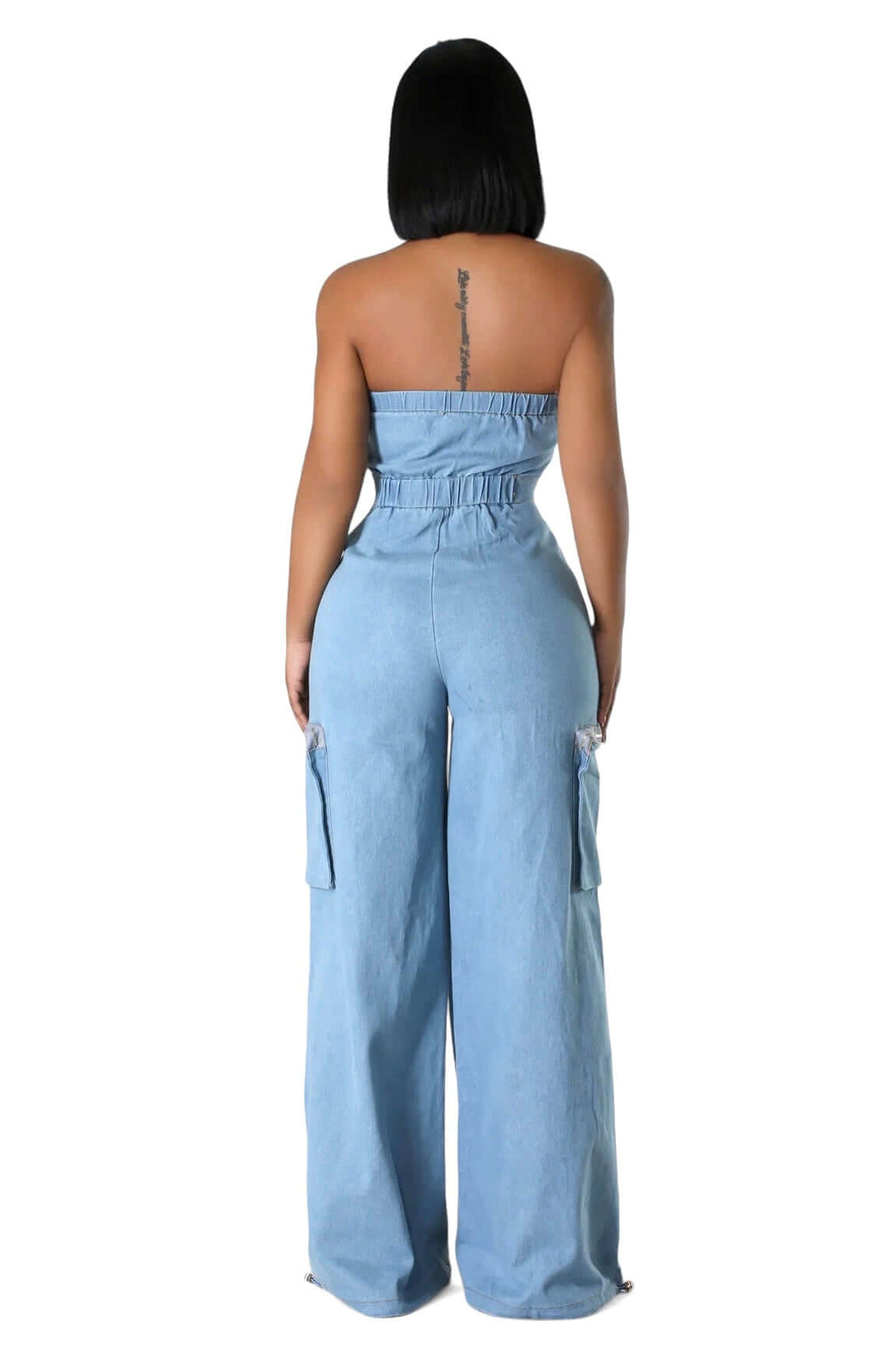 Sleeveless Cargo Jean Denim Jumpsuit