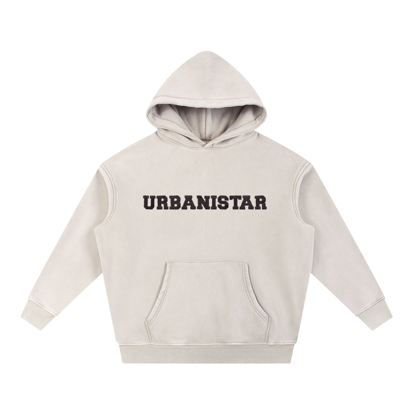 Beige hoodie with eye designs on a white background