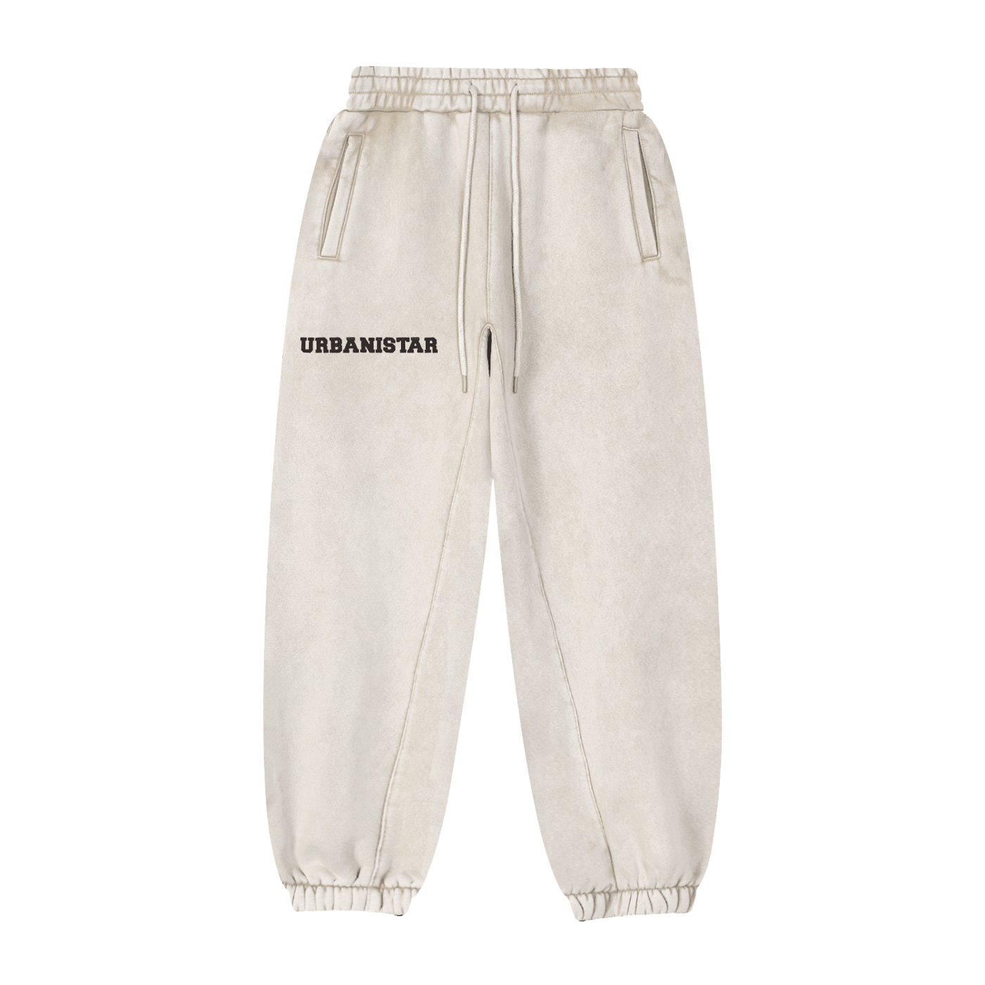 Beige sweatpants with 'URBANISTAR' logo on a white background