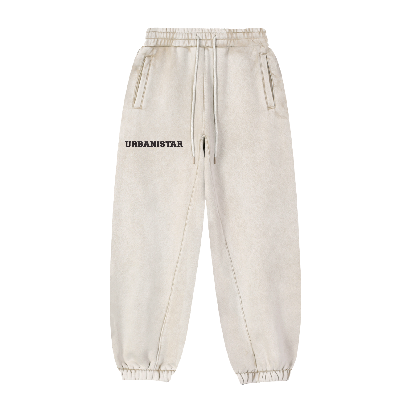 Beige sweatpants with 'URBANISTAR' logo on a white background