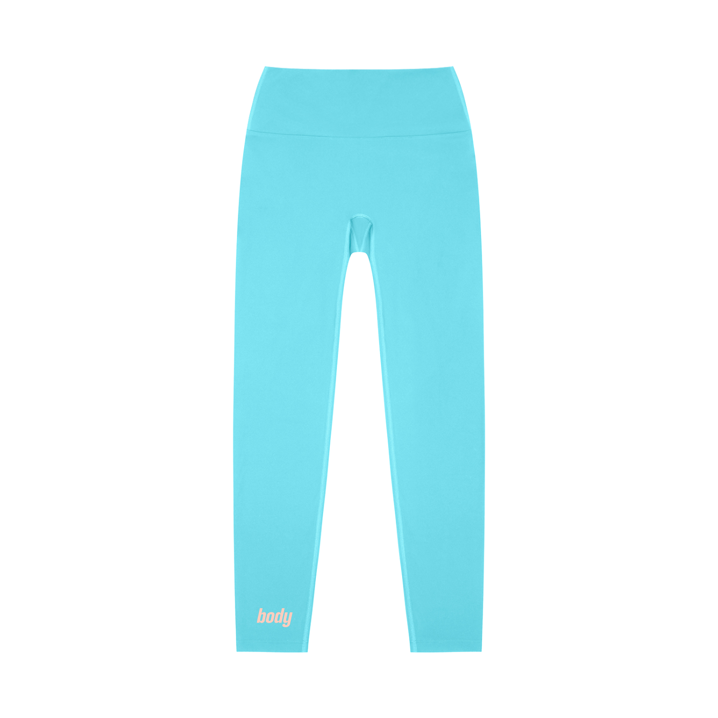 Light blue leggings with 'body' text on a white background