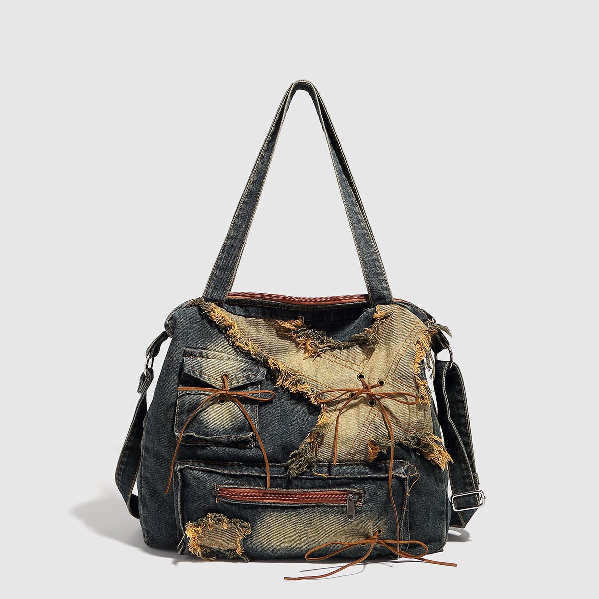 Vintage Washed Denim Hobo Tote Bag | Large Capacity Shoulder Bag - Urbanistar