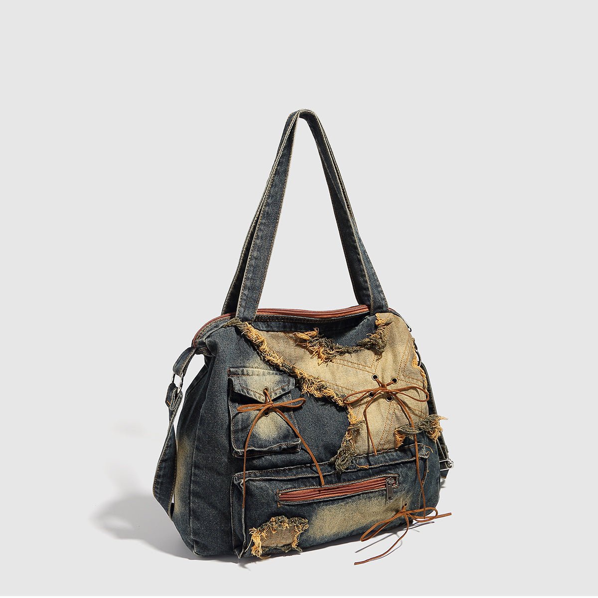 Vintage Washed Denim Hobo Tote Bag | Large Capacity Shoulder Bag - Urbanistar
