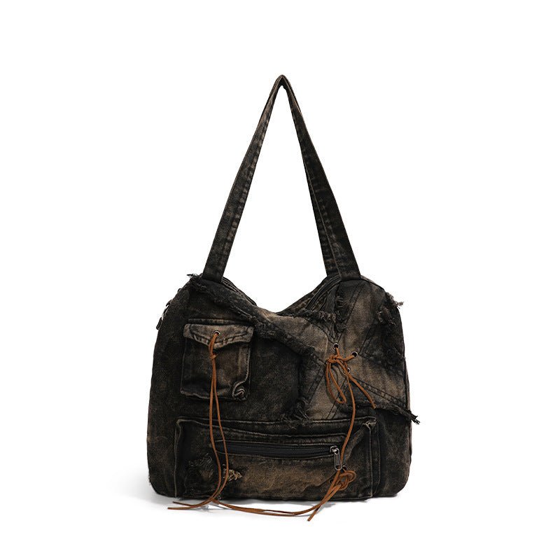 Vintage Washed Denim Hobo Tote Bag | Large Capacity Shoulder Bag - Urbanistar