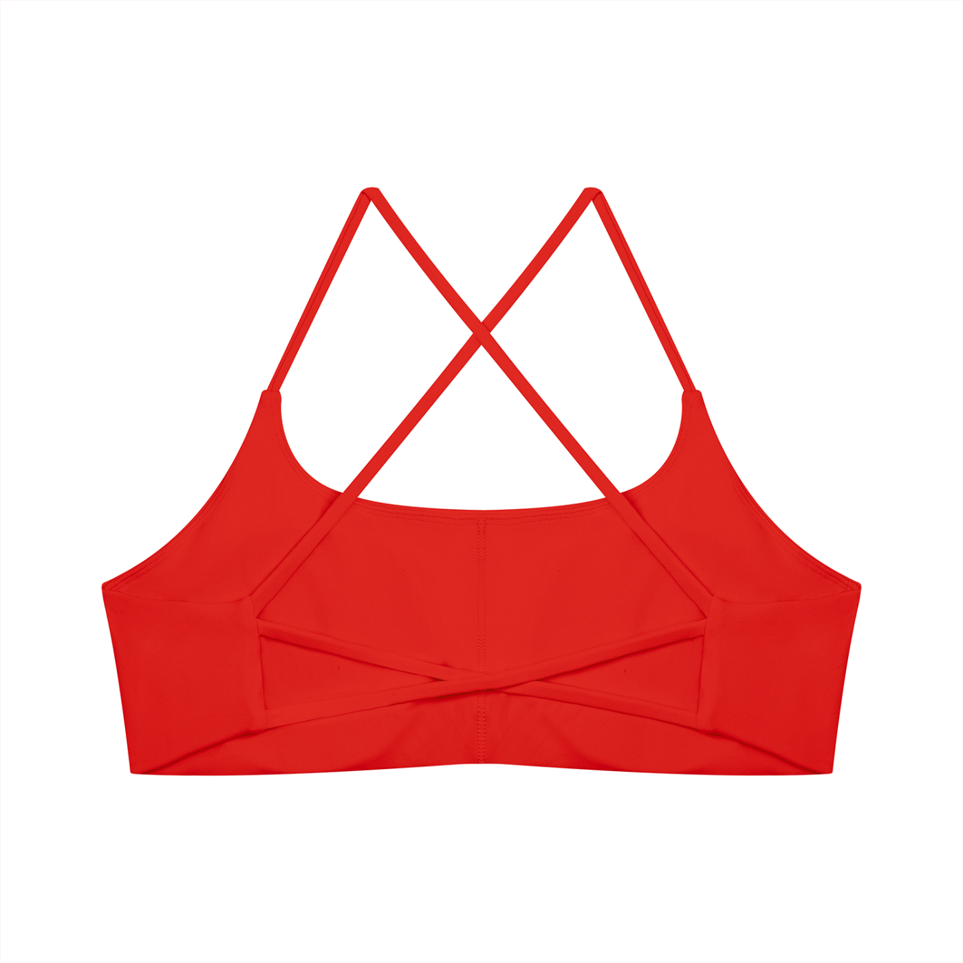 Red seamless U-neck sports bra for with crisscross straps for women on a white background