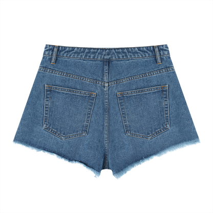 Blue denim shorts from Urbanistar on a white background