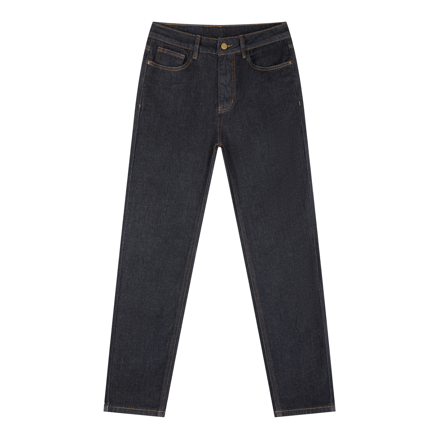 Dark wash jeans on a white background