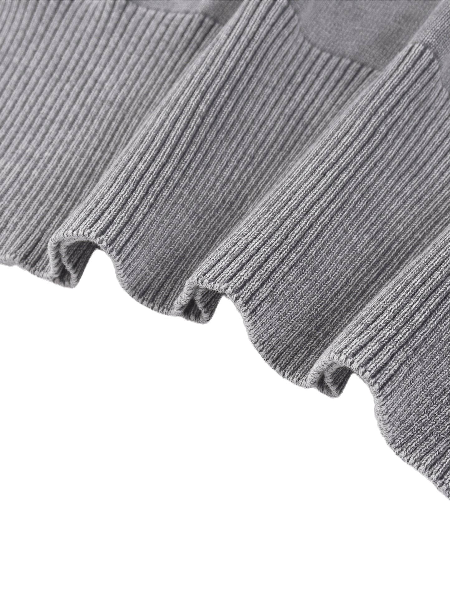 Gray ribbed sweater with relaxed fit and balloon sleeves, showcasing a cropped style from Urbanistar.