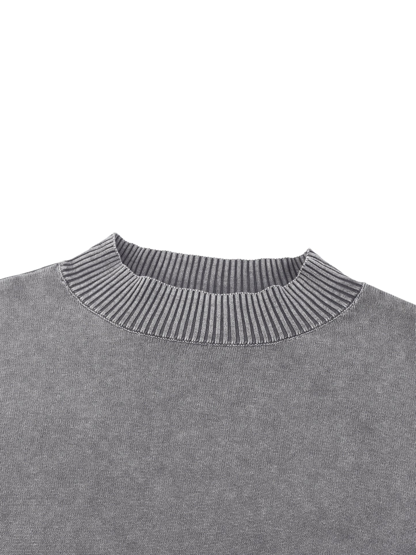 Gray mineral wash cropped sweater with ribbed neckline and balloon sleeves from Urbanistar