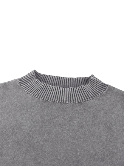 Gray mineral wash cropped sweater with ribbed neckline and balloon sleeves from Urbanistar
