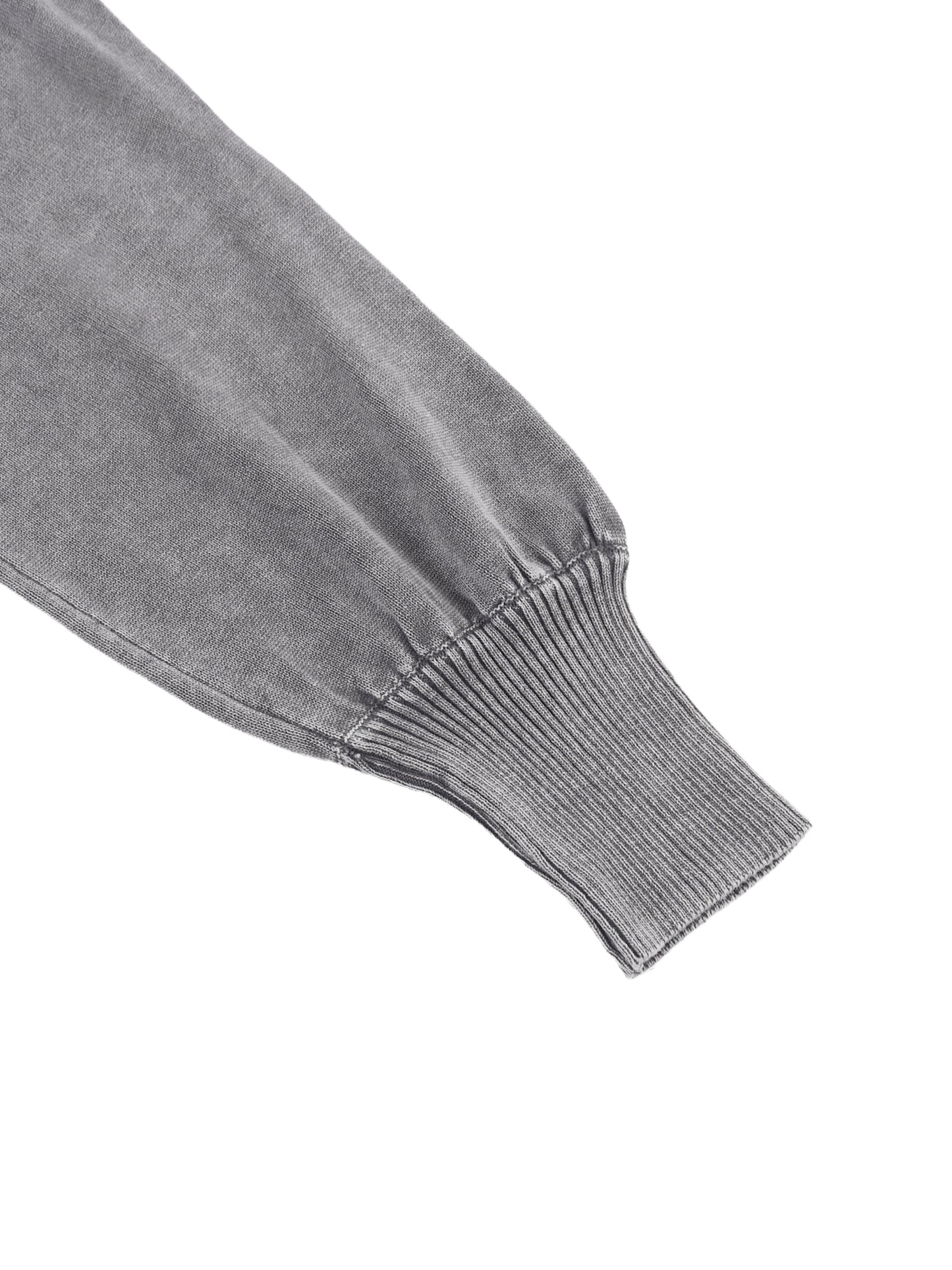 Gray mineral wash sweater with balloon sleeves and ribbed cuffs, featuring a cropped design from Urbanistar