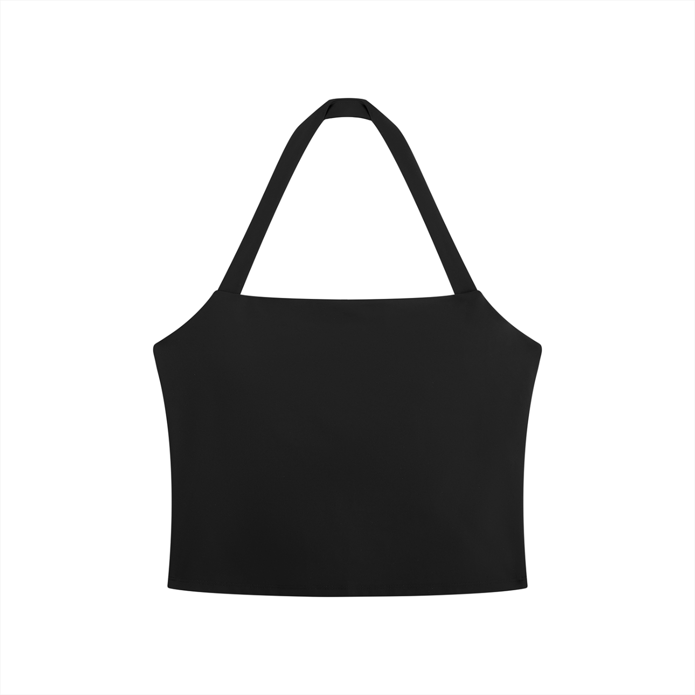 Black halter crop sports bra for women on a white background