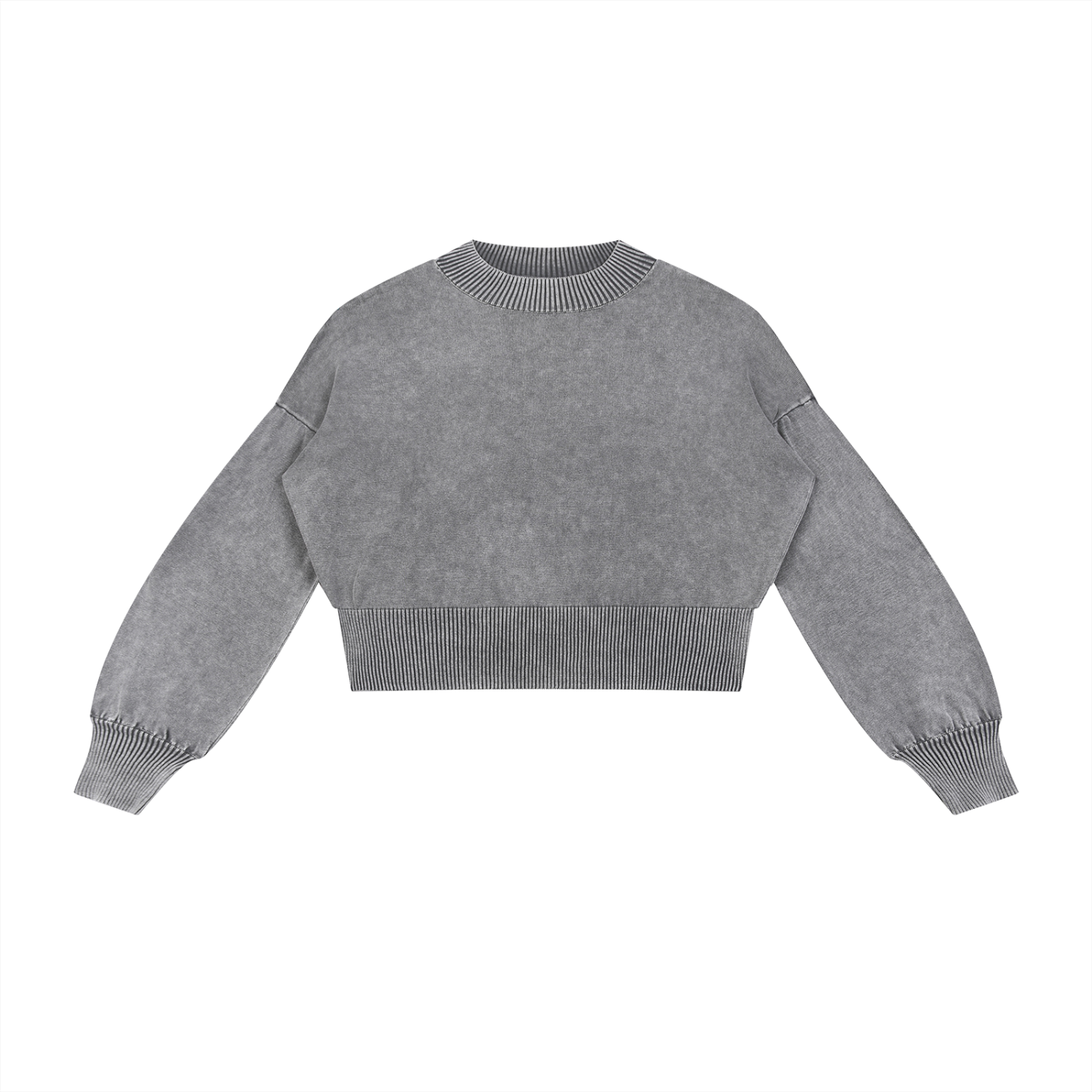 Urbanistar mineral wash charcoal gray sweater against white backdrop