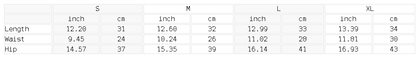 Measurement chart for clothing sizes in inches and centimeters