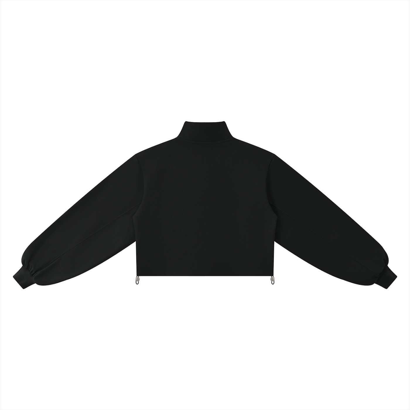 Back view of a black crop sweatshirt on a white background