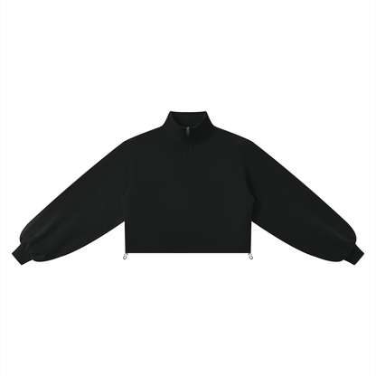 Black half-zip quarter zip crop sweatshirt on a white background