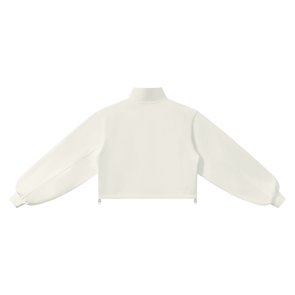 White long-sleeve crop top sweatshirt on a white background