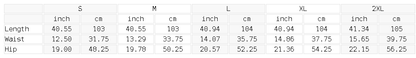 Measurement chart for clothing sizes in inches and centimeters