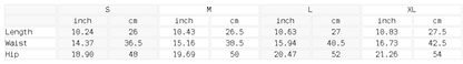 Measurement chart for clothing sizes in inches and centimeters