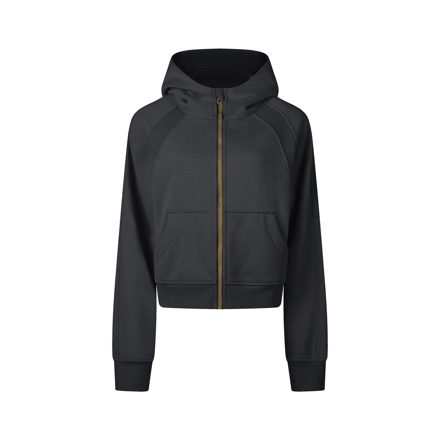 Black hoodie with a zipper on a white background