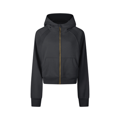 Black hoodie with a zipper on a white background