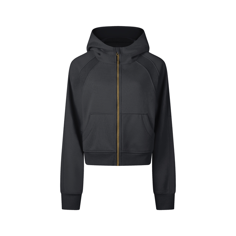 Black hoodie with a zipper on a white background