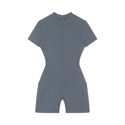 Gray active-wear romper on a white background