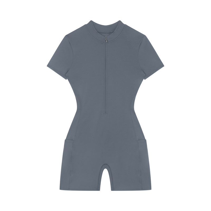 Gray active-wear romper on a white background