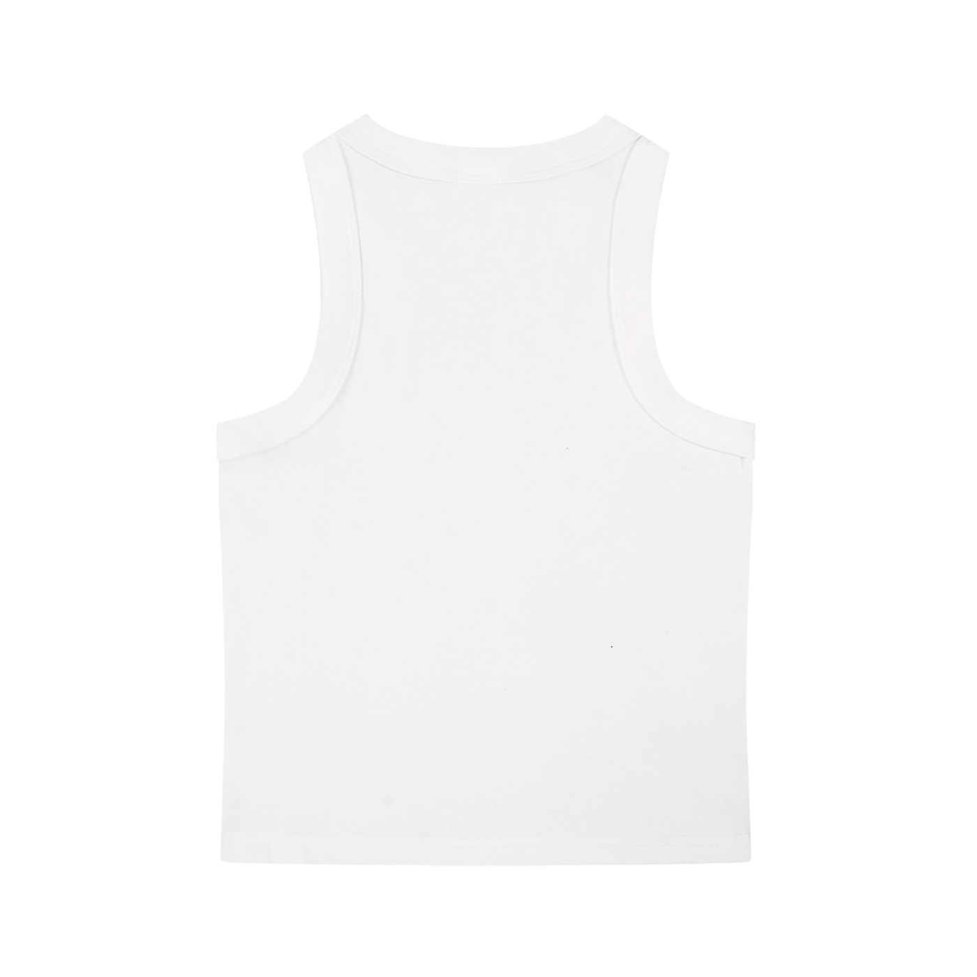 Back view of a white tank top on a white background