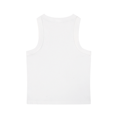 Back view of a white tank top on a white background