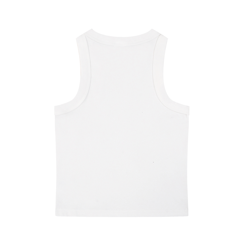 Back view of a white tank top on a white background