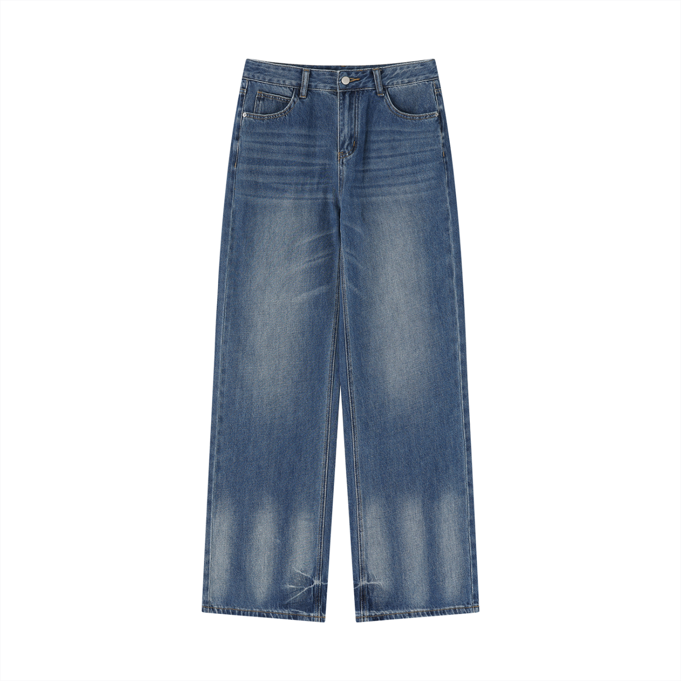 Vintage wash wide leg jeans on a white background