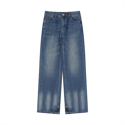 Vintage wash wide leg jeans on a white background
