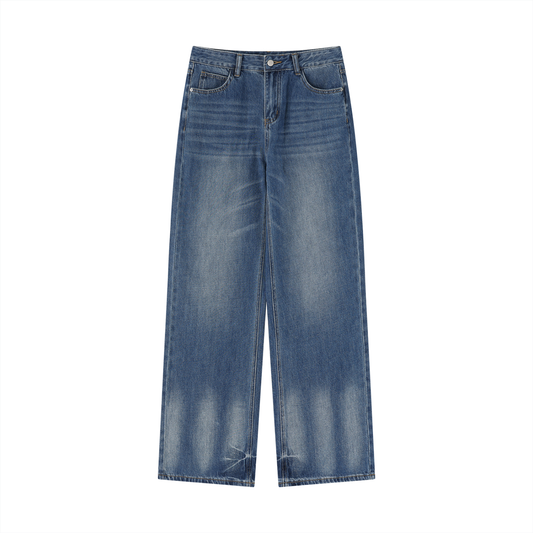 Vintage wash wide leg jeans on a white background